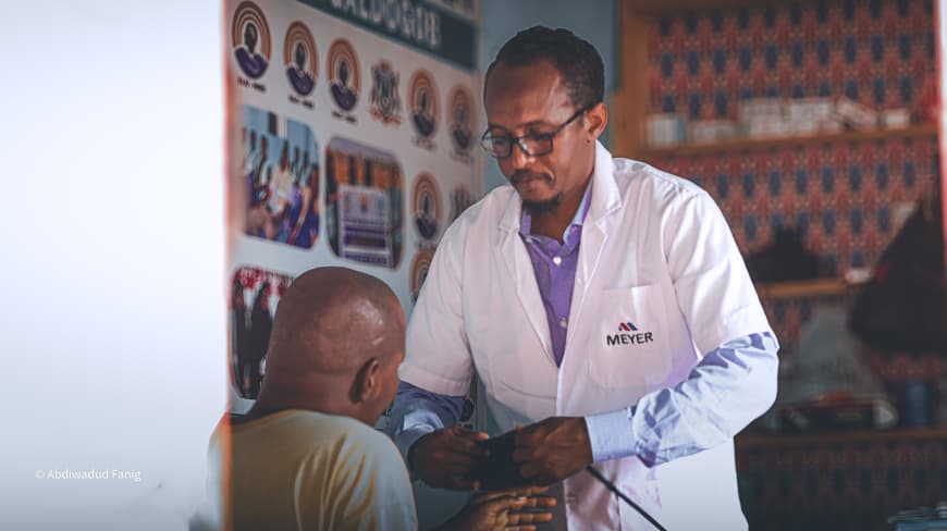 A clinician assessing a patient at the Galdogob Mental Health Centre
